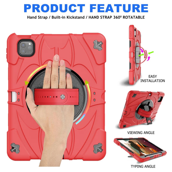 For iPad Pro 11 2022 / Air 10.9 2022 Bat Hand Grip Turntable Stand Tablet Case(Red Black)