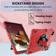 For iPad Pro 11 2022 / Air 10.9 2022 Bat Hand Grip Turntable Stand Tablet Case(Red Black)