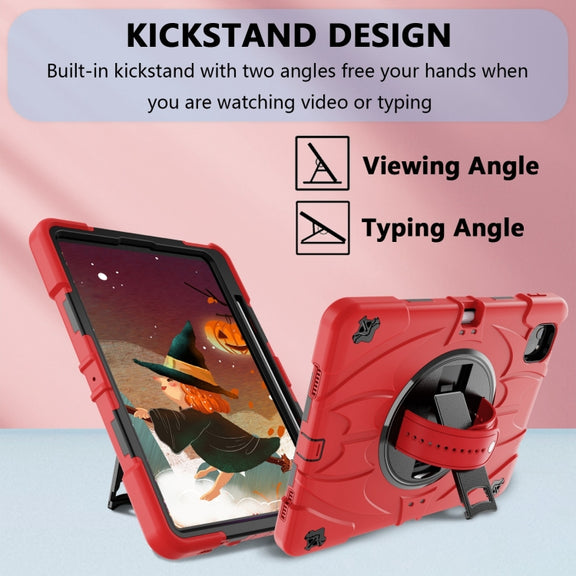 For iPad Pro 11 2022 / Air 10.9 2022 Bat Hand Grip Turntable Stand Tablet Case(Red Black)