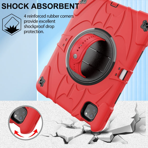 For iPad Pro 11 2022 / Air 10.9 2022 Bat Hand Grip Turntable Stand Tablet Case(Red Black)