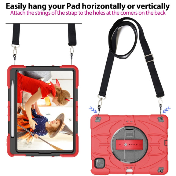 For iPad Pro 11 2022 / Air 10.9 2022 Bat Hand Grip Turntable Stand Tablet Case(Red Black)
