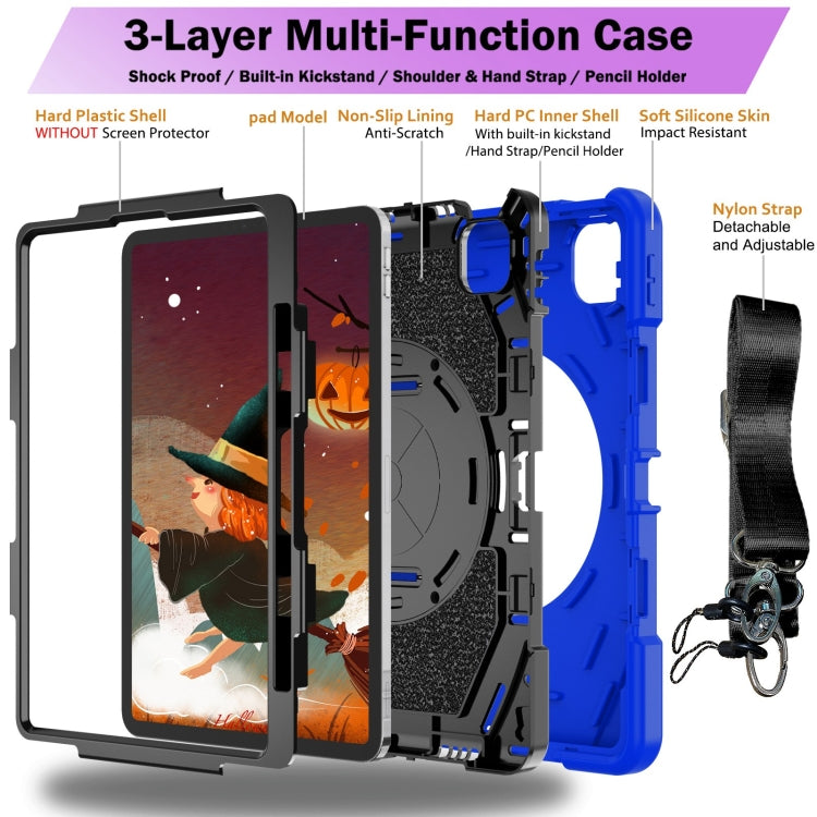 For iPad Pro 11 2022 / Air 10.9 2022 Bat Hand Grip Turntable Stand Tablet Case(Blue Black)