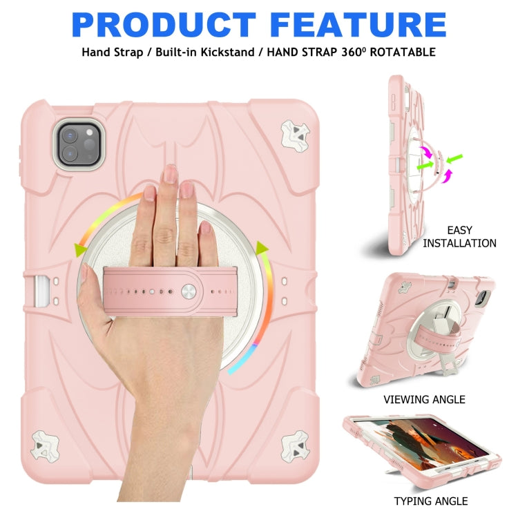 For iPad Pro 11 2022 / Air 10.9 2022 Bat Hand Grip Turntable Stand Tablet Case(Pink White)