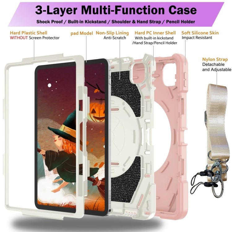 For iPad Pro 11 2022 / Air 10.9 2022 Bat Hand Grip Turntable Stand Tablet Case(Pink White)