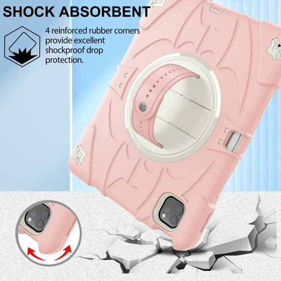 For iPad Pro 11 2022 / Air 10.9 2022 Bat Hand Grip Turntable Stand Tablet Case(Pink White)