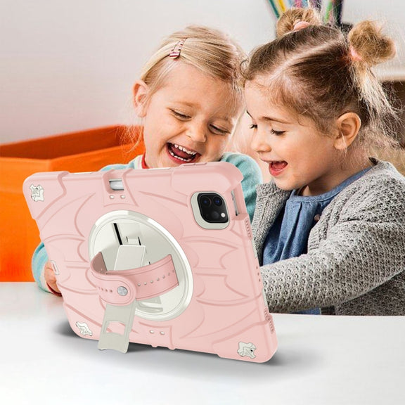 For iPad Pro 11 2022 / Air 10.9 2022 Bat Hand Grip Turntable Stand Tablet Case(Pink White)
