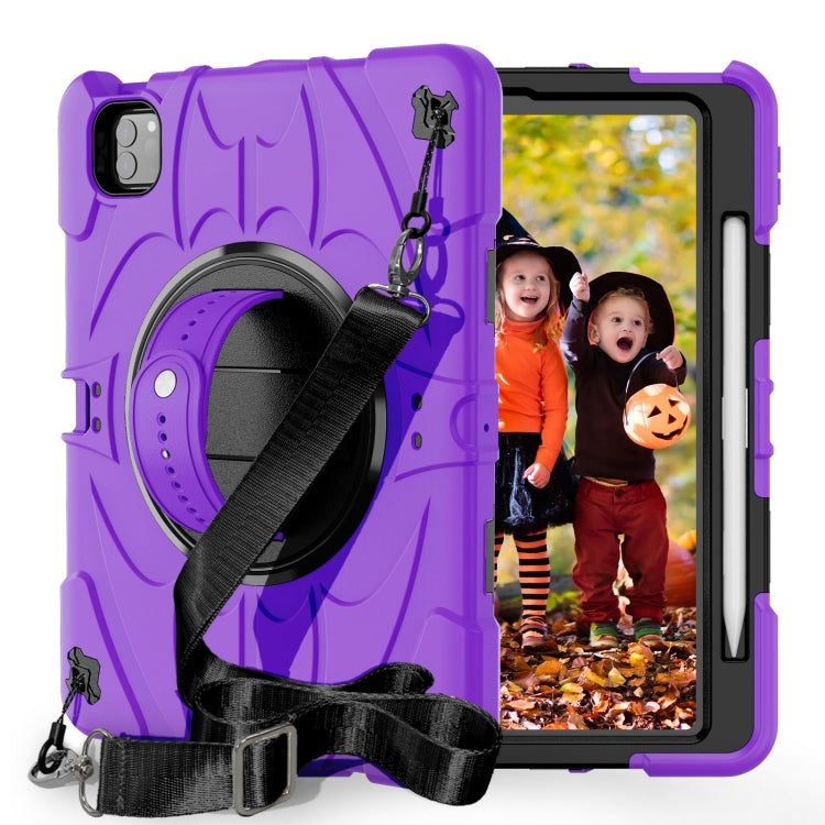 For iPad Pro 11 2022 / Air 10.9 2022 Bat Hand Grip Turntable Stand Tablet Case(Purple Black)