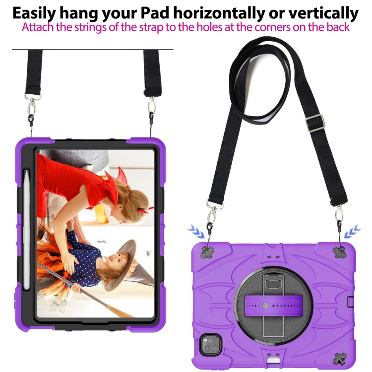 For iPad Pro 11 2022 / Air 10.9 2022 Bat Hand Grip Turntable Stand Tablet Case(Purple Black)