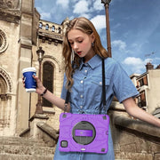 For iPad Pro 11 2022 / Air 10.9 2022 Bat Hand Grip Turntable Stand Tablet Case(Purple Black)