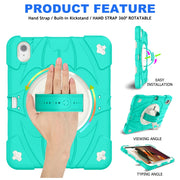 For iPad Air 11 2024 / 10.9 2022 Bat Hand Grip Turntable Stand Tablet Case(Mint Green White)