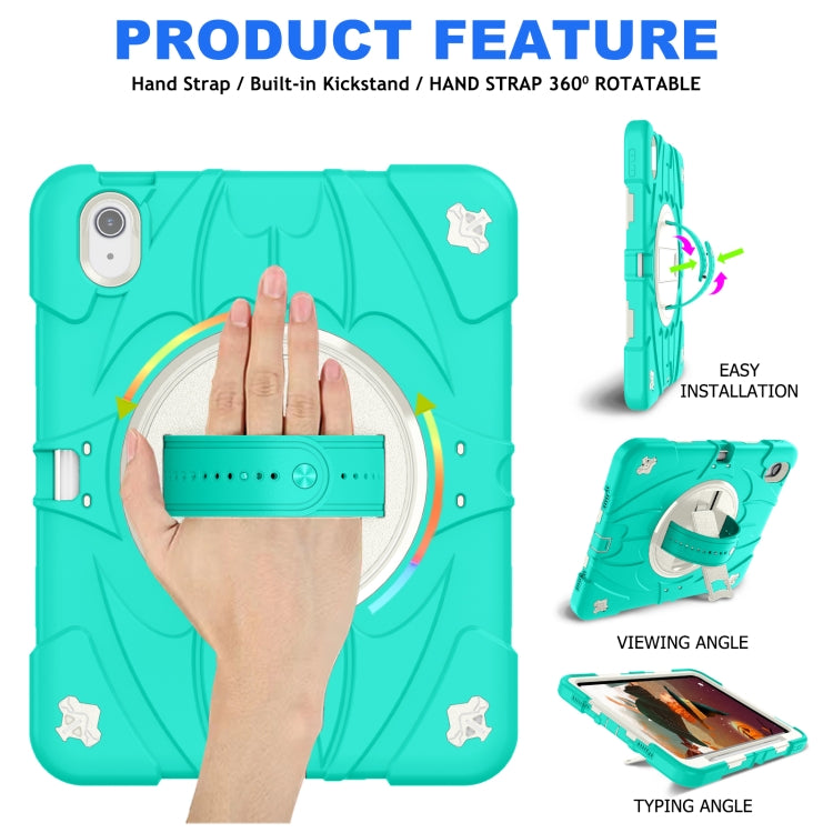 For iPad Air 11 2024 / 10.9 2022 Bat Hand Grip Turntable Stand Tablet Case(Mint Green White)