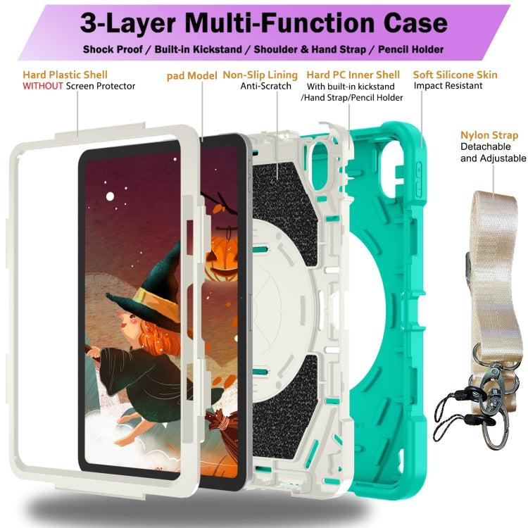 For iPad Air 11 2024 / 10.9 2022 Bat Hand Grip Turntable Stand Tablet Case(Mint Green White)