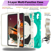 For iPad Air 11 2024 / 10.9 2022 Bat Hand Grip Turntable Stand Tablet Case(Mint Green White)