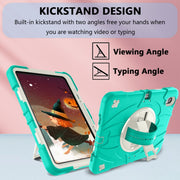 For iPad Air 11 2024 / 10.9 2022 Bat Hand Grip Turntable Stand Tablet Case(Mint Green White)