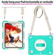 For iPad Air 11 2024 / 10.9 2022 Bat Hand Grip Turntable Stand Tablet Case(Mint Green White)