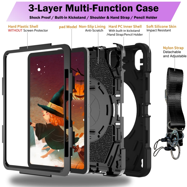 For iPad Air 11 2024 / 10.9 2022 Bat Hand Grip Turntable Stand Tablet Case(Black)