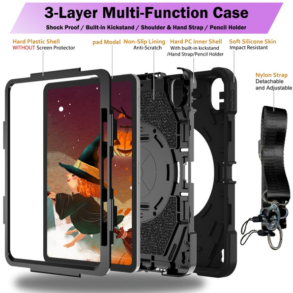 For iPad Air 11 2024 / 10.9 2022 Bat Hand Grip Turntable Stand Tablet Case(Black)
