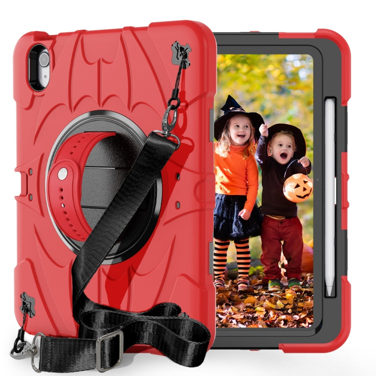 For iPad Air 11 2024 / 10.9 2022 Bat Hand Grip Turntable Stand Tablet Case(Red Black)