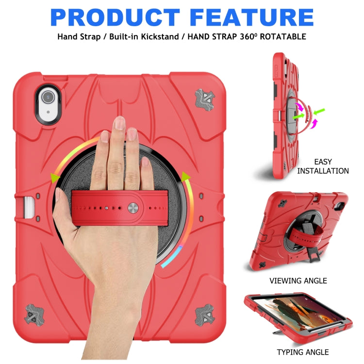 For iPad Air 11 2024 / 10.9 2022 Bat Hand Grip Turntable Stand Tablet Case(Red Black)