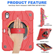 For iPad Air 11 2024 / 10.9 2022 Bat Hand Grip Turntable Stand Tablet Case(Red Black)