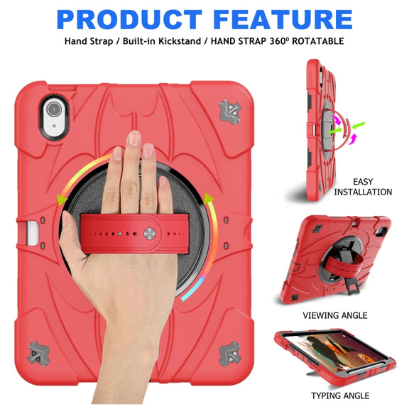 For iPad Air 11 2024 / 10.9 2022 Bat Hand Grip Turntable Stand Tablet Case(Red Black)