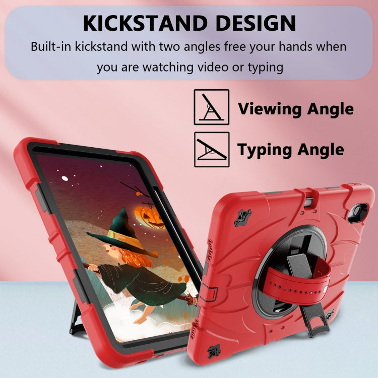 For iPad Air 11 2024 / 10.9 2022 Bat Hand Grip Turntable Stand Tablet Case(Red Black)