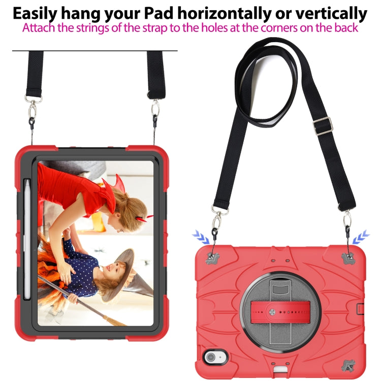 For iPad Air 11 2024 / 10.9 2022 Bat Hand Grip Turntable Stand Tablet Case(Red Black)