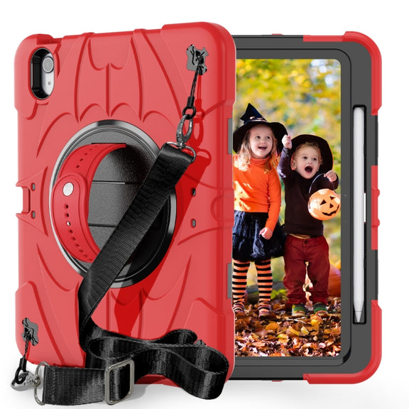 For iPad Air 11 2024 / 10.9 2022 Bat Hand Grip Turntable Stand Tablet Case(Red Black)