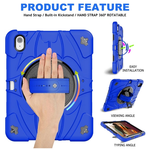 For iPad Air 11 2024 / 10.9 2022 Bat Hand Grip Turntable Stand Tablet Case(Blue Black)