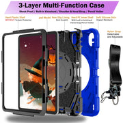 For iPad Air 11 2024 / 10.9 2022 Bat Hand Grip Turntable Stand Tablet Case(Blue Black)