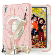For iPad Air 11 2024 / 10.9 2022 Bat Hand Grip Turntable Stand Tablet Case(Pink White)