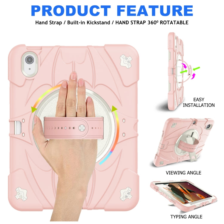 For iPad Air 11 2024 / 10.9 2022 Bat Hand Grip Turntable Stand Tablet Case(Pink White)