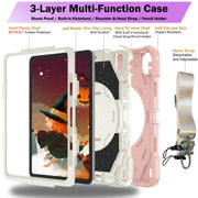 For iPad Air 11 2024 / 10.9 2022 Bat Hand Grip Turntable Stand Tablet Case(Pink White)