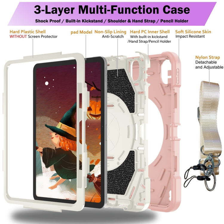 For iPad Air 11 2024 / 10.9 2022 Bat Hand Grip Turntable Stand Tablet Case(Pink White)
