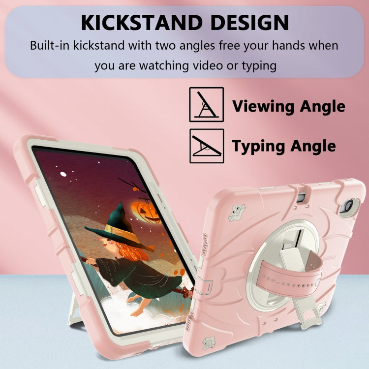 For iPad Air 11 2024 / 10.9 2022 Bat Hand Grip Turntable Stand Tablet Case(Pink White)