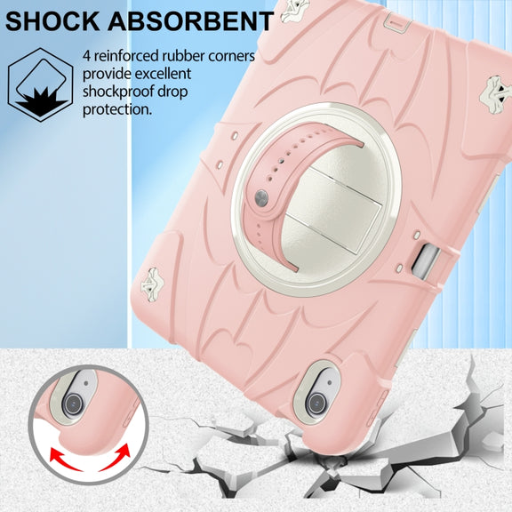 For iPad Air 11 2024 / 10.9 2022 Bat Hand Grip Turntable Stand Tablet Case(Pink White)