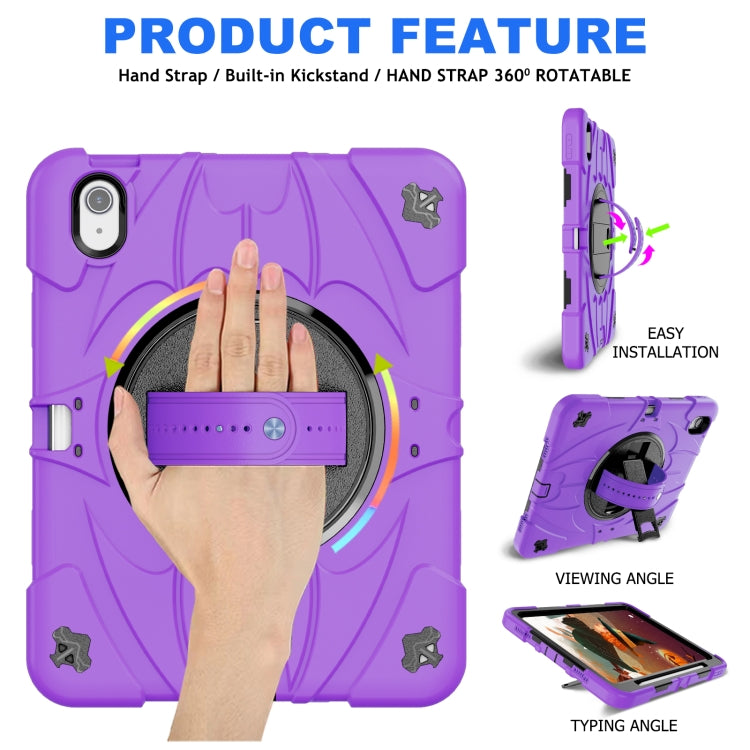 For iPad Air 11 2024 / 10.9 2022 Bat Hand Grip Turntable Stand Tablet Case(Purple Black)