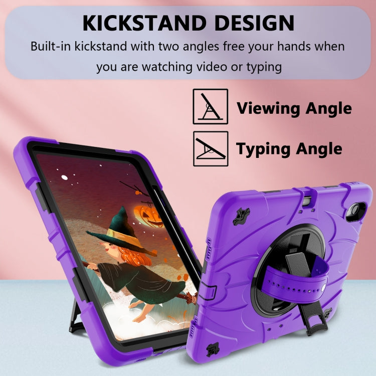 For iPad Air 11 2024 / 10.9 2022 Bat Hand Grip Turntable Stand Tablet Case(Purple Black)