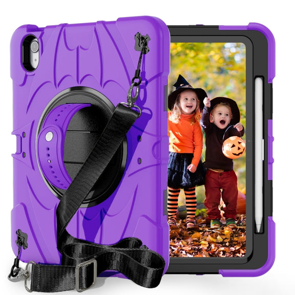 For iPad Air 11 2024 / 10.9 2022 Bat Hand Grip Turntable Stand Tablet Case(Purple Black)