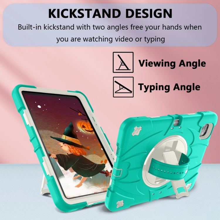 For iPad Pro 11 2024 Bat Hand Grip Turntable Stand Tablet Case(Mint Green White)