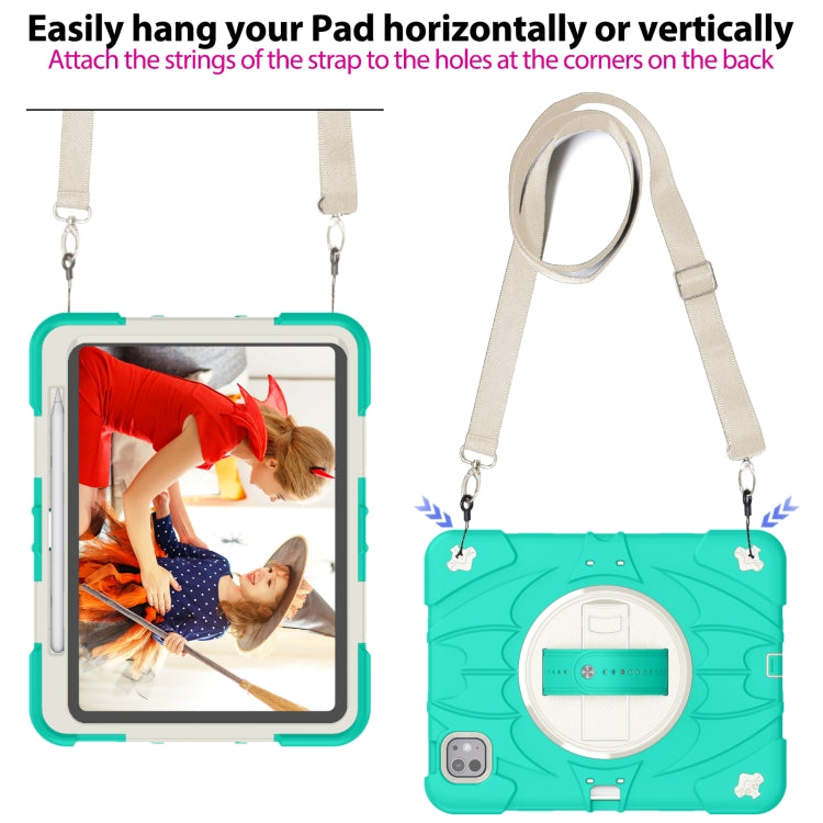 For iPad Pro 11 2024 Bat Hand Grip Turntable Stand Tablet Case(Mint Green White)