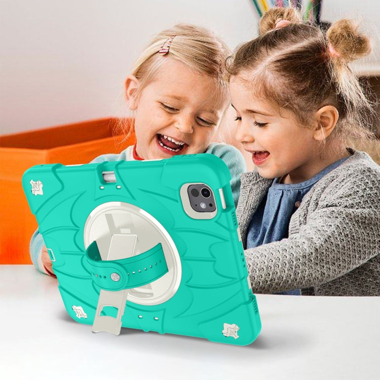 For iPad Pro 11 2024 Bat Hand Grip Turntable Stand Tablet Case(Mint Green White)