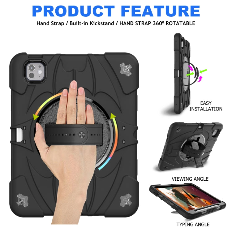For iPad Pro 11 2024 Bat Hand Grip Turntable Stand Tablet Case(Black)