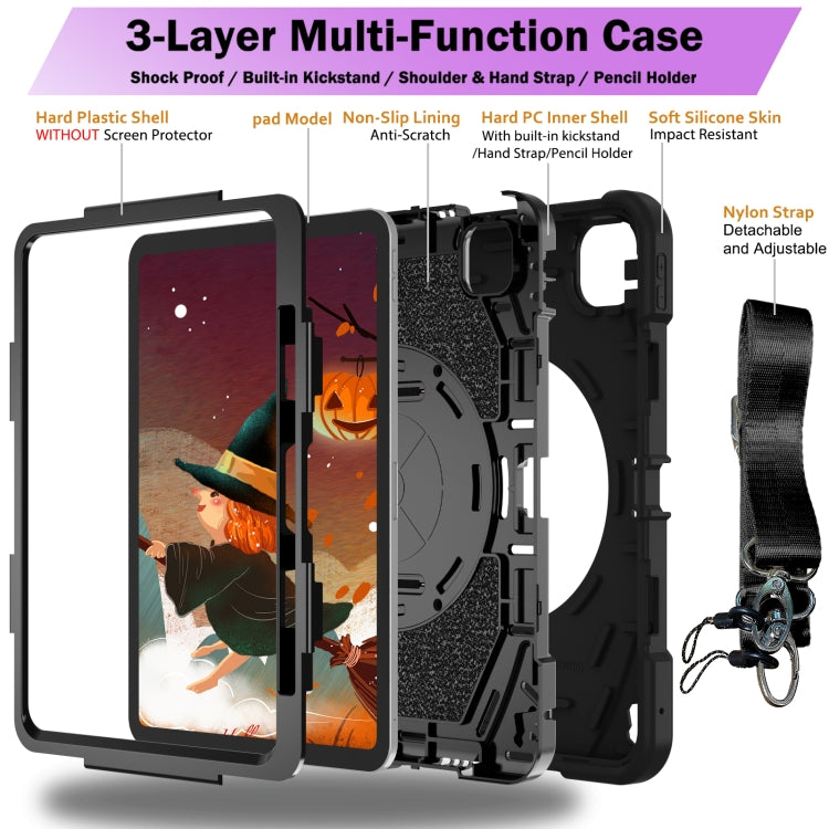 For iPad Pro 11 2024 Bat Hand Grip Turntable Stand Tablet Case(Black)