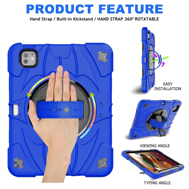 For iPad Pro 11 2024 Bat Hand Grip Turntable Stand Tablet Case(Blue Black)