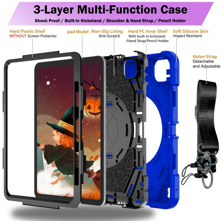 For iPad Pro 11 2024 Bat Hand Grip Turntable Stand Tablet Case(Blue Black)