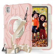 For iPad Pro 11 2024 Bat Hand Grip Turntable Stand Tablet Case(Pink White)