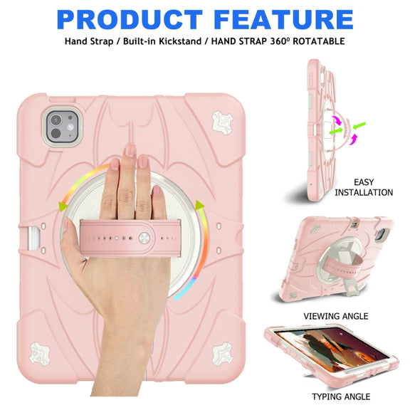 For iPad Pro 11 2024 Bat Hand Grip Turntable Stand Tablet Case(Pink White)