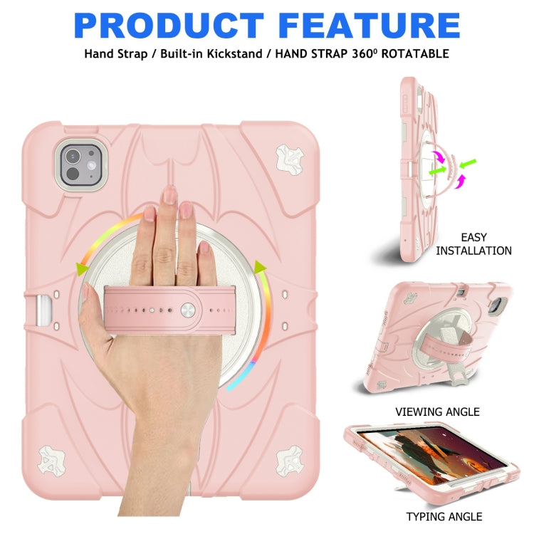 For iPad Pro 11 2024 Bat Hand Grip Turntable Stand Tablet Case(Pink White)