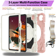 For iPad Pro 11 2024 Bat Hand Grip Turntable Stand Tablet Case(Pink White)